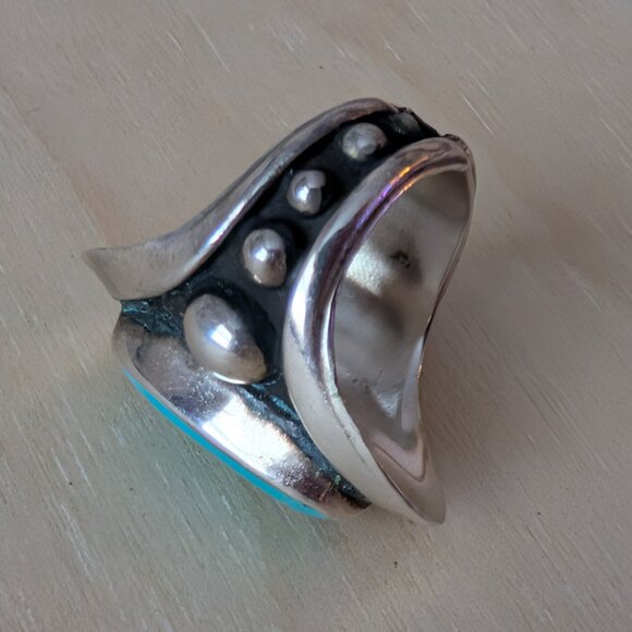Vintage HOB House of Bangles sterling silver turquoise ring Mexico 925, Size 8 - Picture 2 of 6